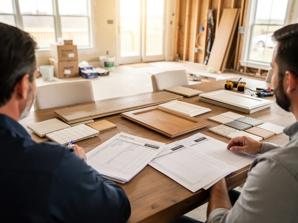 Homeowner reviewing itemized whole-home remodel budget and selections